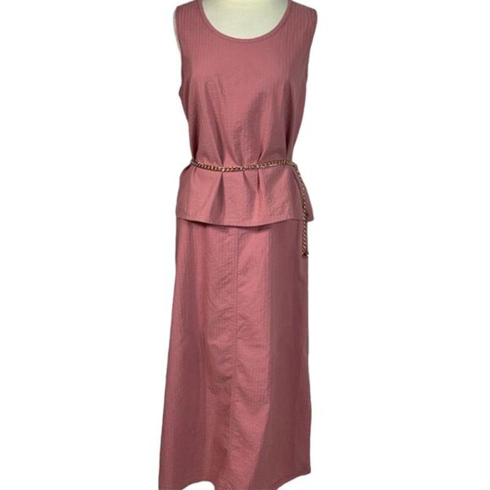 FLAX Vintage Pink 2 Piece Set Cotton Maxi Skirt Tank Lagenlook Boho M
